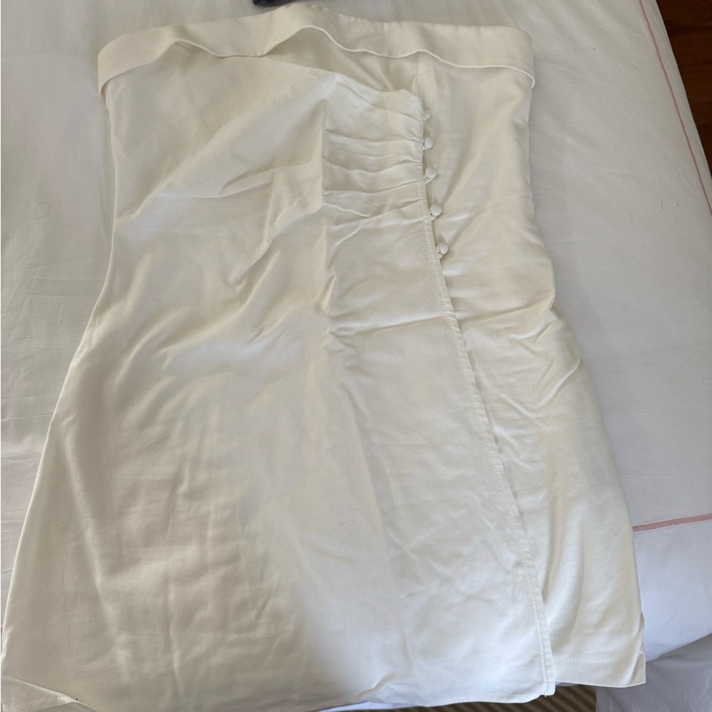 Peppermayo Cream Strapless Mini with Side Ruching and Buttons